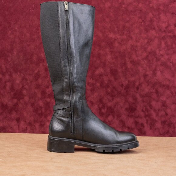 La Canadienne Women Black Leather Buckle Zip Riding Stretch Lug Knee Boots sz 9 - Picture 9 of 9